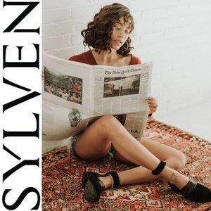 SYLVEN New York Lennox Croc Embossed Ankle Strap SHOES Size 7.5 Black Leather NE